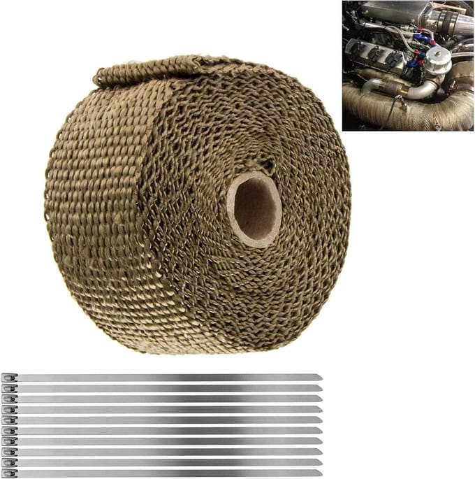 Uitlaatband Set - Hittebescherming - Motor Beschermen - Basalt & Titanium - 10 Meter - Geel