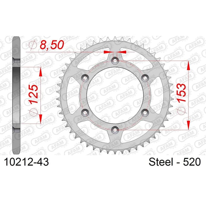 Stalen tandwiel Afam 520 43 dents