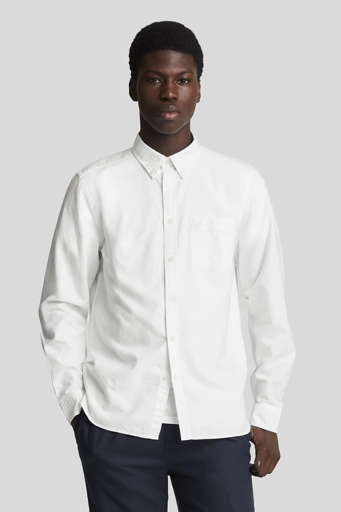 Lyle & Scott Tonal Eagle Plain Oxford Shirt White Größe: M | Business hemden Outlet | Herren | Weiß