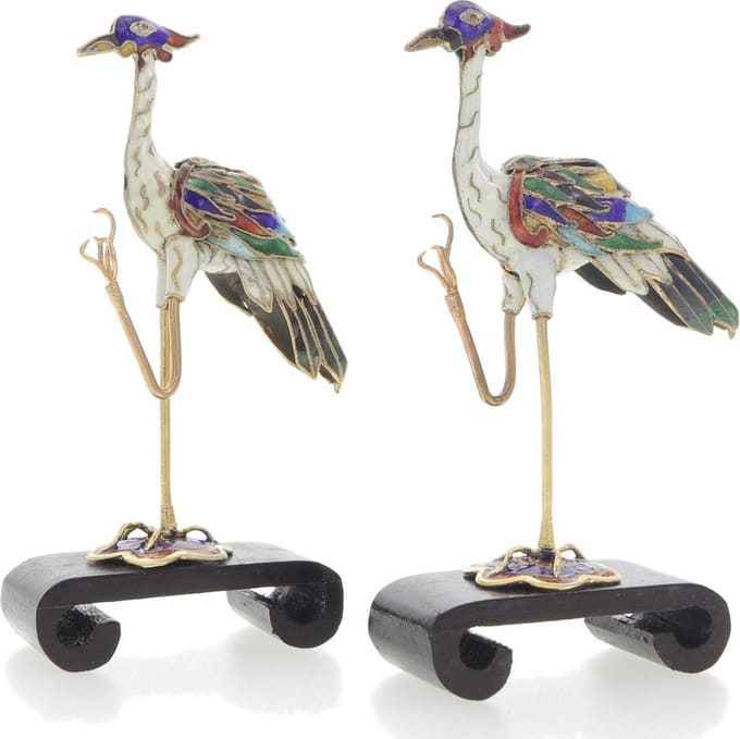 Behave Cloisonné vogel set - emaille vogeltjes wit gekleurd- 10 cm