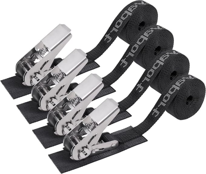 Ayaport Roestvrijstalen spanbanden met ratel eindeloze 8 'Heavy Duty Boot Tie Downs Boot Accessoires Pack van 4 (4, 1 "x 8')..