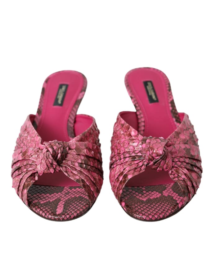 Dolce & Gabbana Roze Exotische Leren Kittenheels Slides Schoenen