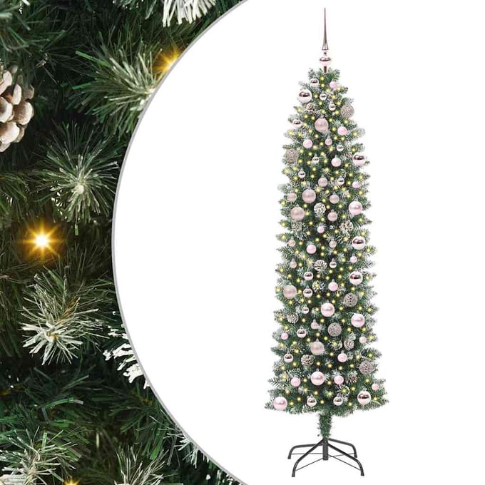 vidaXL Kunstmatige slanke kerstboom Groen en Wit 180 cm