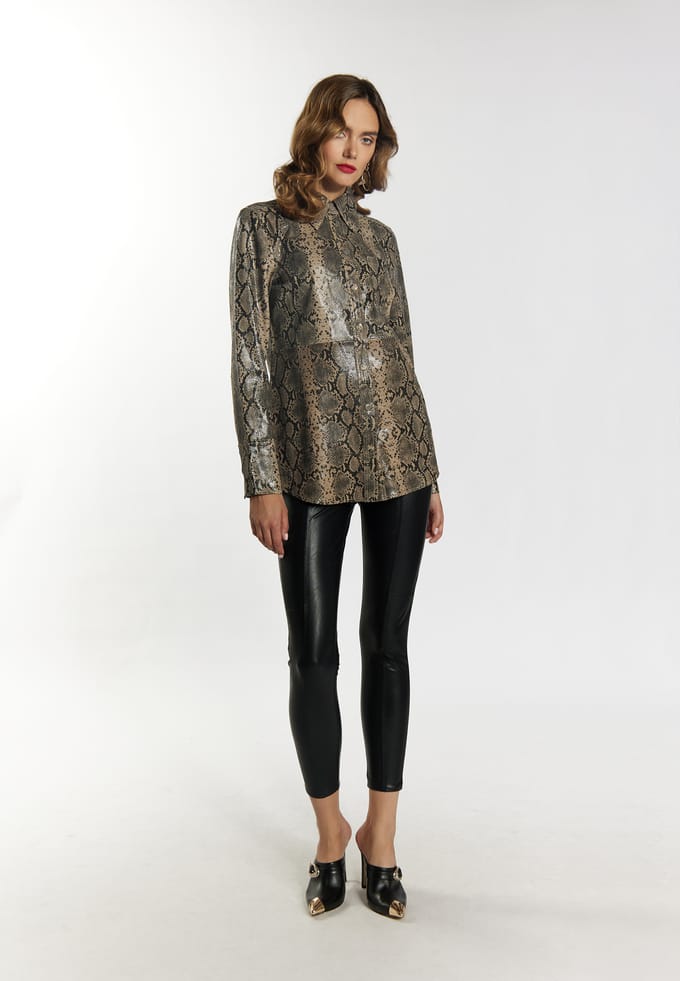 Faina Leren overhemd Dames beige slang