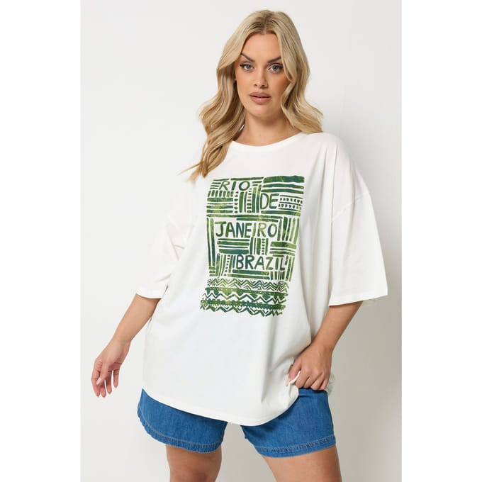Yours Crèmekleurig Boxy Tshirt Met Abstracte Print Van 'Rio' Size 42