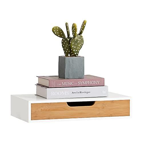 SoBuy Zwevende Plank - Wandplank - Bamboe - Wit - B40xL24.5xH8cm