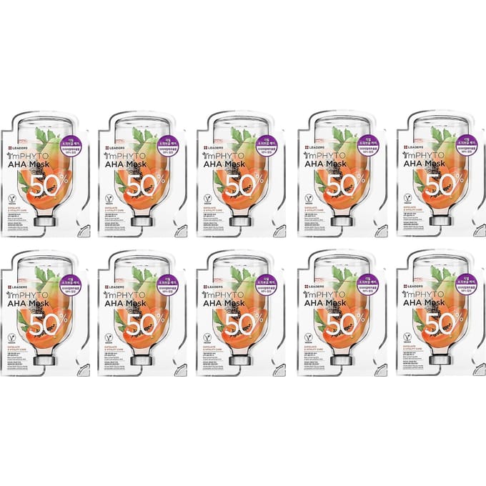 Leaders, I'mPhyto AHA Beauty Mask, 10 sheets, 0.77 fl oz (23 ml) each beige