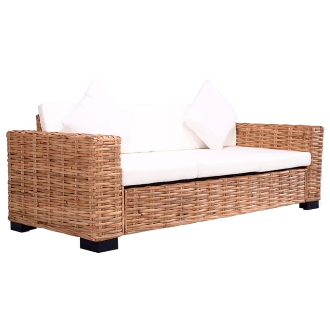 vidaXL - Tuinbank - 3-zits - natuurlijk - rattan
