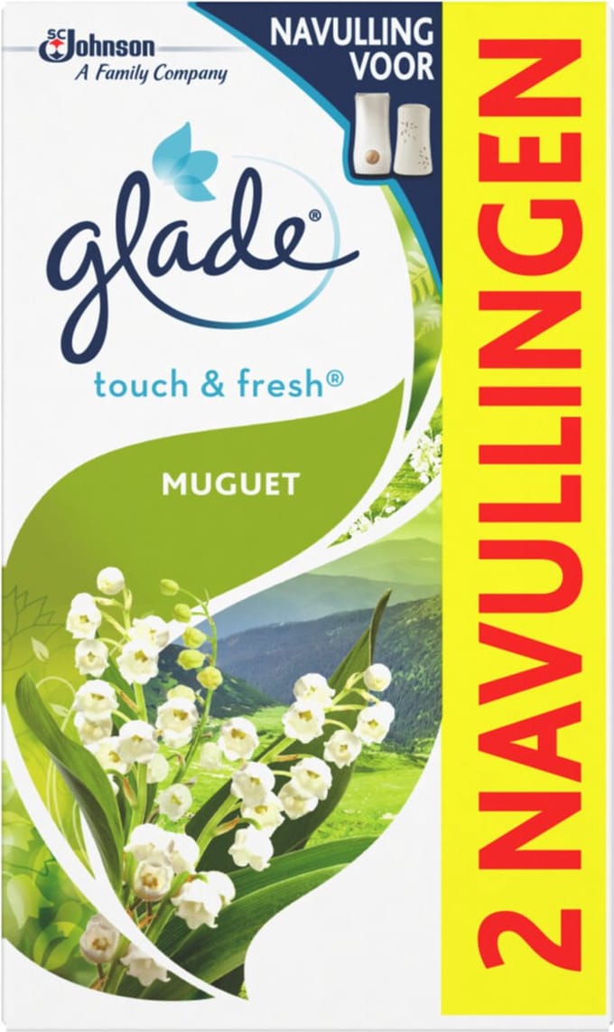 12x Glade Luchtverfrisser Touch & Fresh Navul Duo Muguet 2x10 ml