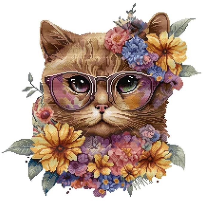 Borduurpakket Kat in bloemen