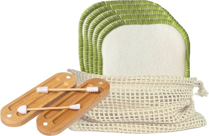 Make-Up Remover Pads Met Herbruikbaar Bamboe Wattenstaafje Set | 5 Stuks | Bamboe Biokatoen