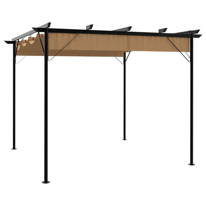 vidaXL - Pergola - met - uittrekbaar - dak - 180 - g/m² - 3x3 - m - staal - taupe