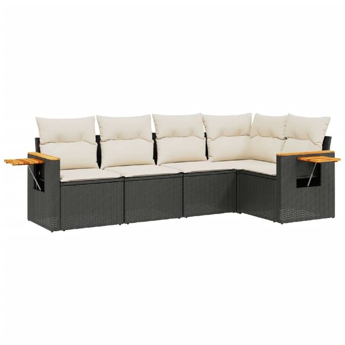 vidaXL - 5-delige - Loungeset - met - kussens - poly - rattan - zwart