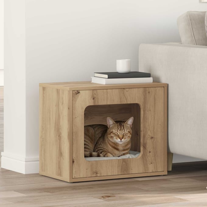 Maison pour Chat Design Chêne Rustique 51 x 30 x 42,5 cm Bois d'Ingénierie
