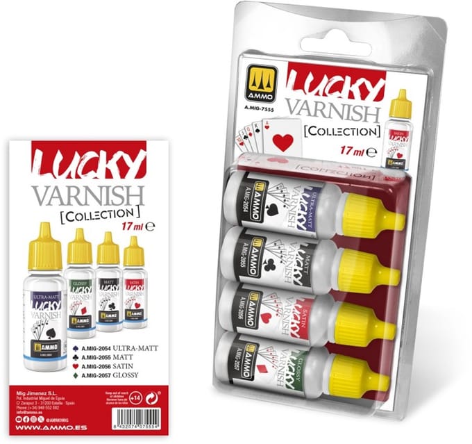 AMMO by Mig Jimenez Hobbyverf - MIG 7555 AMMO Collections - Lucky Vernis Set - 4 stuks á 17ml Verf set - 4x 17 ml