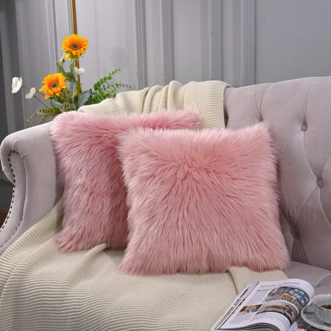 Echt schapenvacht roze echt wol enkelzijdig kussen