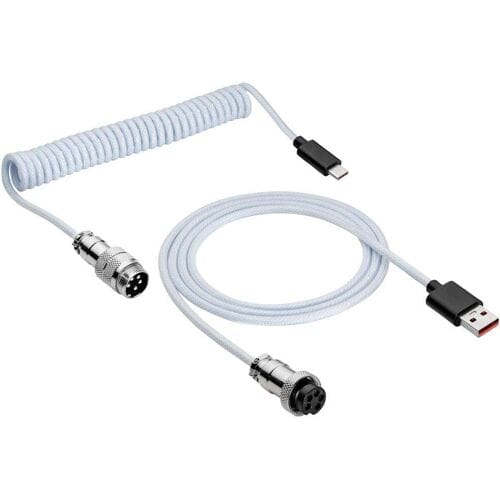 Akyga AK-USB-48 USB-kabel USB 2.0 USB-C stekker, USB-A stekker 3.00 m Wit Gesleeved, Spiraalkabel