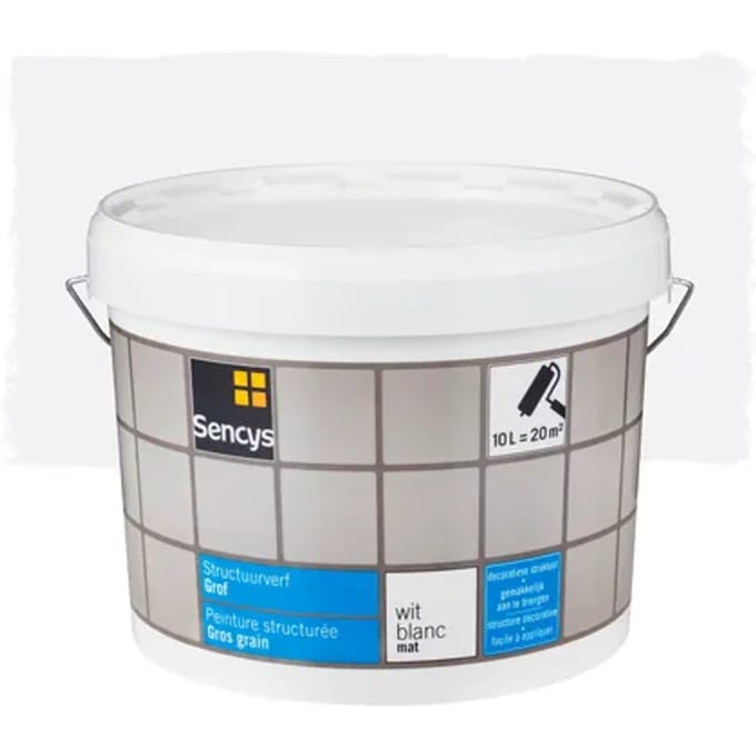 Sencys Structuurverf Grof Mat Wit 10l
