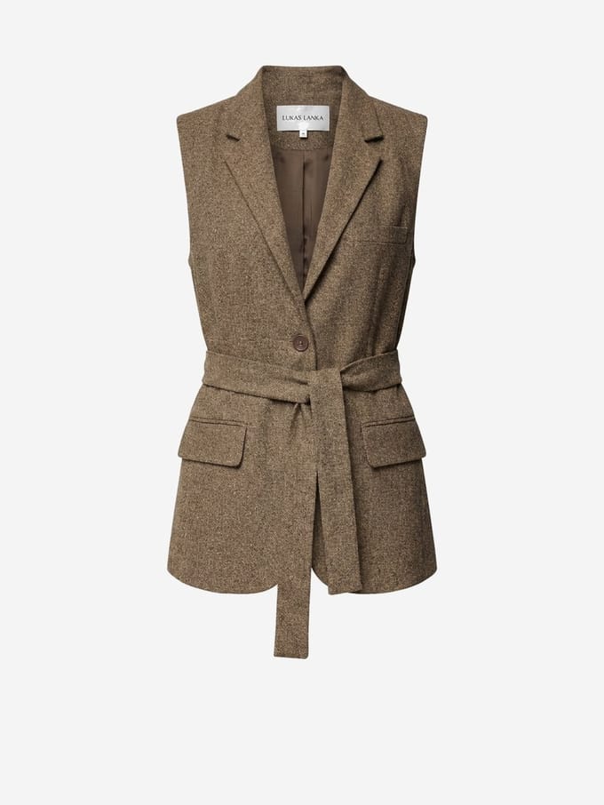 OMBRE Gilet - Slim Fit - Knopen - Effen Donkerbeige S