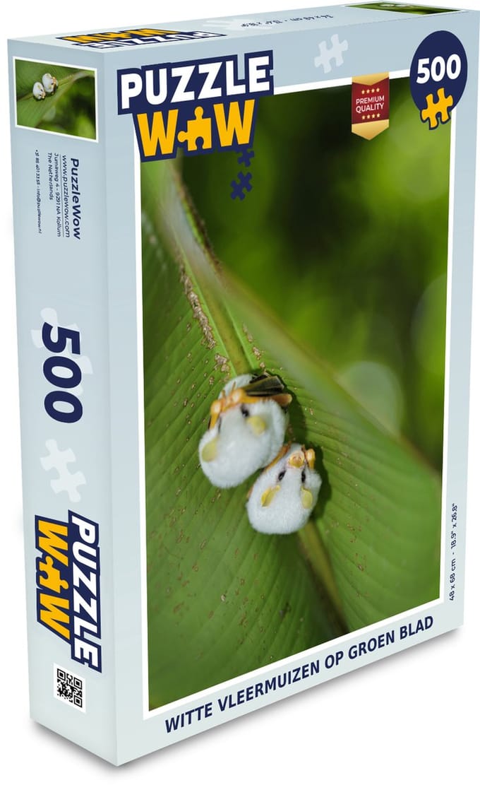 Puzzel Witte vleermuizen op groen blad - Legpuzzel - Puzzel 500 stukjes