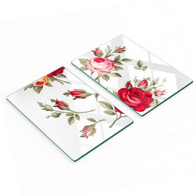 Set van snijplanken van gehard glas met rozenpatroon, 2x40x52 cm