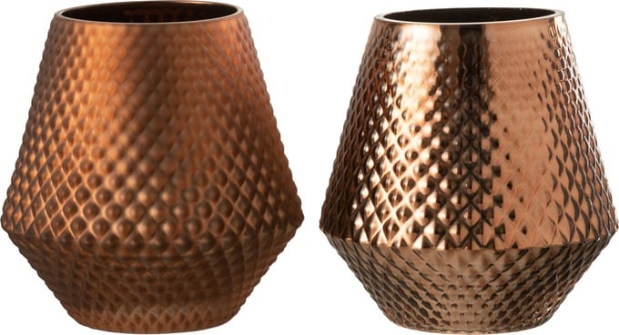 J-Line theelichthouder Cari - glas - koper - medium - 2 stuks