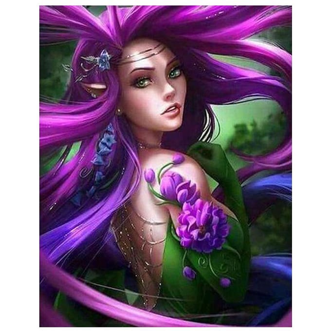 Peinture diamant, point de croix, fleurs, elfes féeriques, perceuse complète, broderie diamant 20X30CM purple