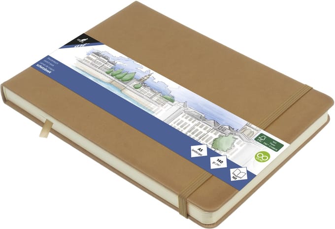 Kangaro schetsboek A5 landscape - taupe - hardcover kaft - met elastiek en lint
