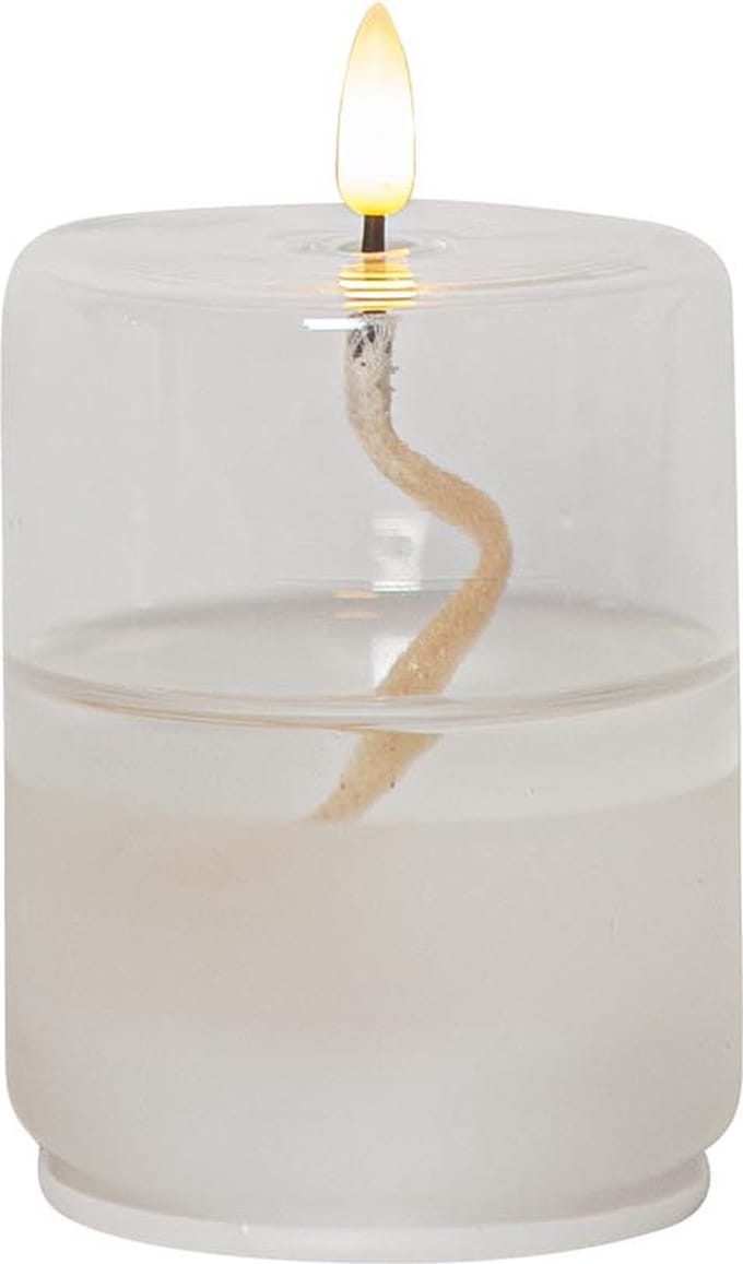 Star Trading Flame Float, glas, transparante was, olielamp ontwerp, warm wit, LED, timer, 13 cm