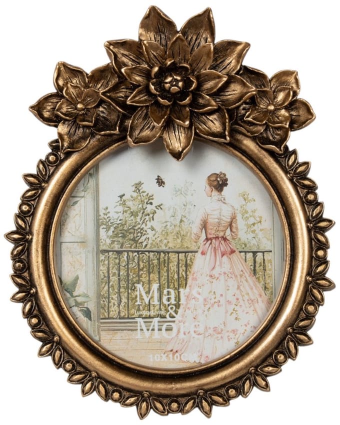 Fotolijst rond bloem resin goud 14x2,7x17cm