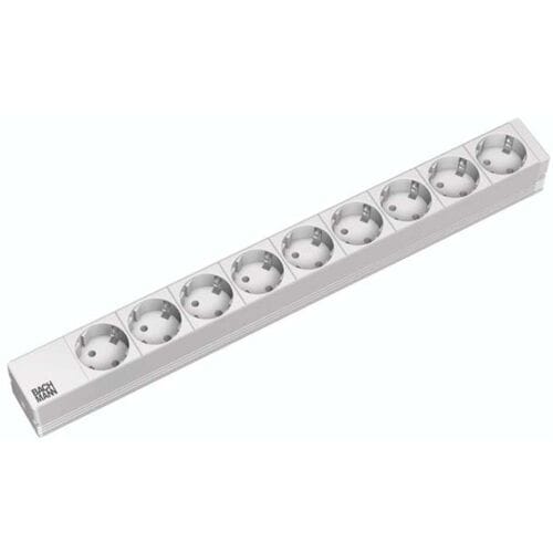 Bachmann 333.401 19 inch Stekkerdoos voor patchkast 1 HE Geaarde contactdoos Lichtgrijs