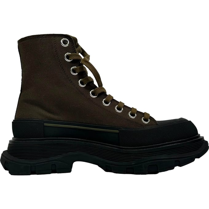 Alexander McQueen Tread Slick Hoge Sneakers in Khaki Canvas
