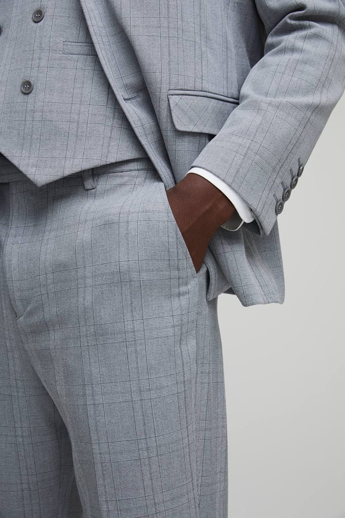 Straight Fit Tonal Check Tailored Trouser | Light Grey | Size 30
