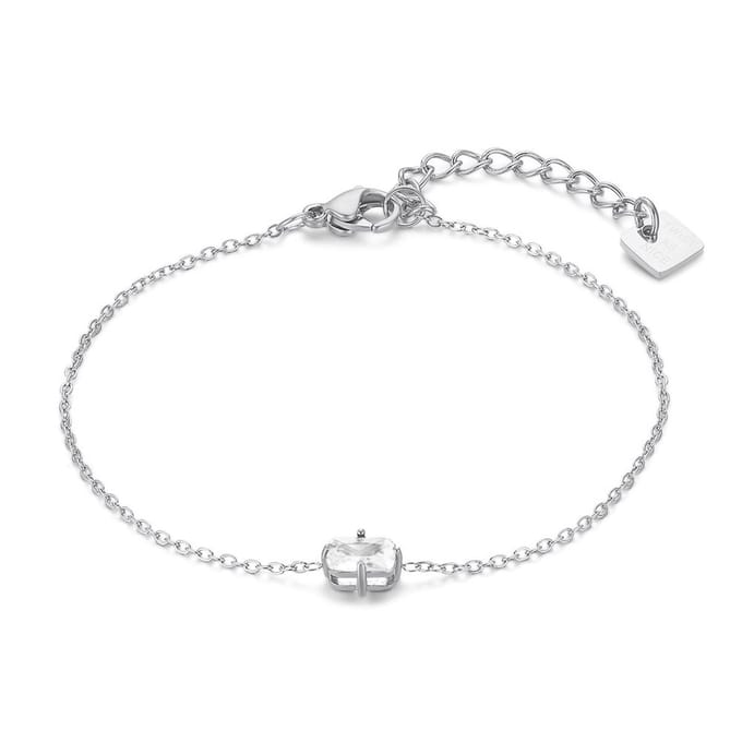 Twice As Nice Armband in zilver, 1 rechthoekig wit zirkonia 16cm+3cm
