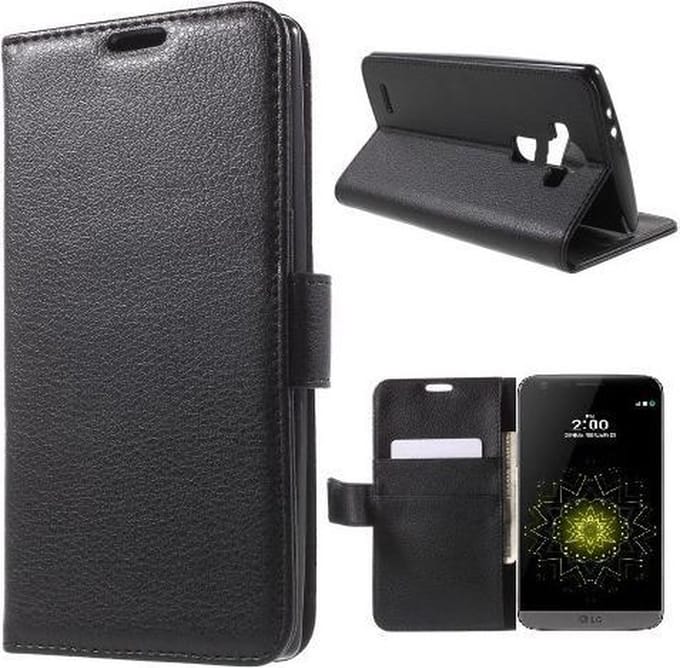 Litchi cover wallet case hoesje Geschikt voor: LG G5 zwart