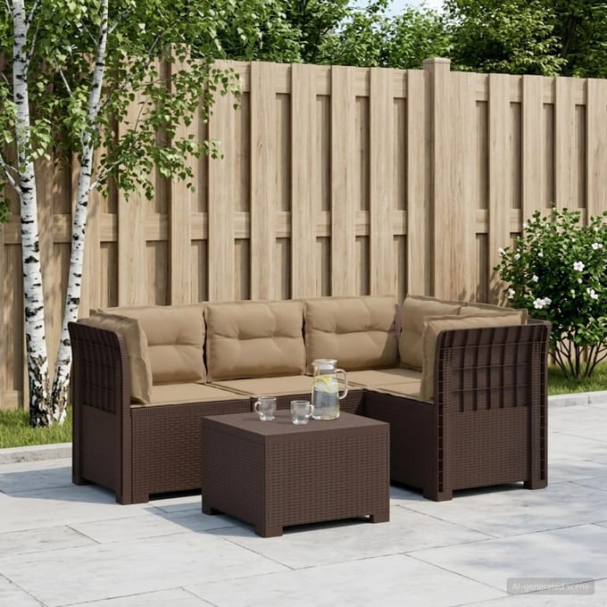 vidaXL - 4-Zitter - Tuin - Sofa - met - Kussens - Rattan - Look - PP - Bruin