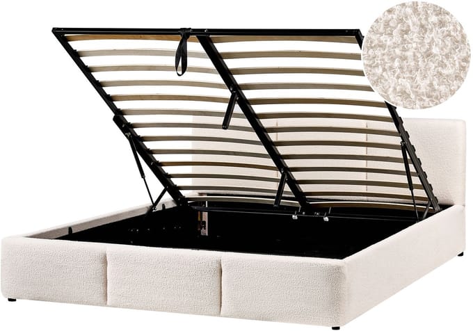 BOUSSE - Bed met opbergruimte - Off-white - 160 x 200 cm - Bouclé