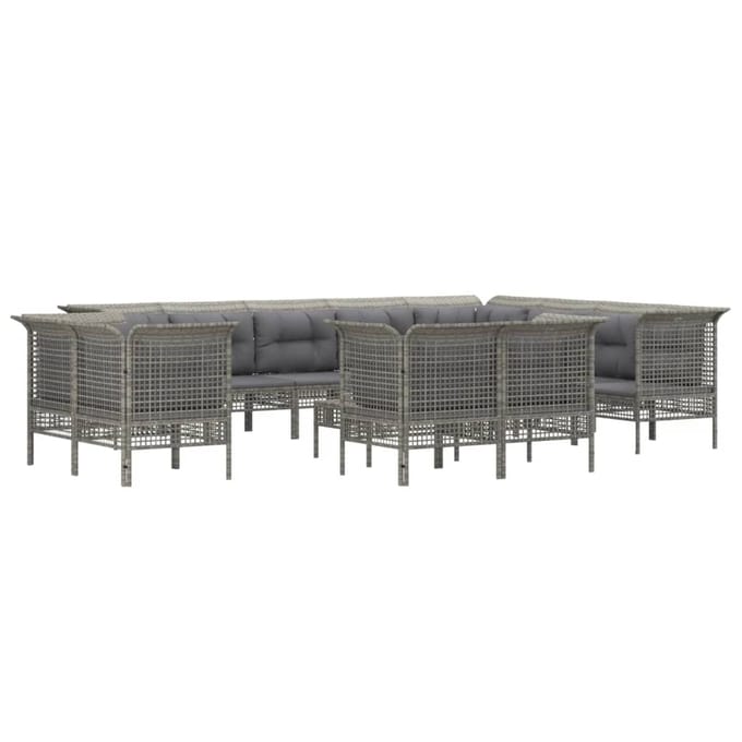 vidaXL - 13-delige - Loungeset - met - kussens - poly - rattan - grijs