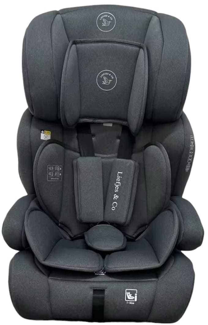 Liefjes & Co Varioseat Autostoel – i-Size – Groep 1/2/3 (76–150 cm) Memory Foam - Afstelbare hoofdsteun - Booster - Grijs