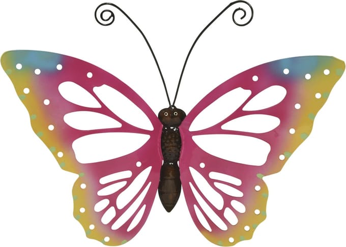 Decoris Grote muurvlinder - roze - 51 x 38 cm - tuindecoratie - tuinvlinder