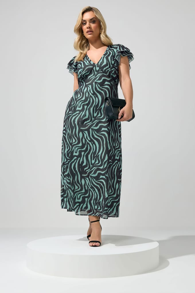 Yours London Chocoladebruin En Mintgroene Zebrajurk Size 52