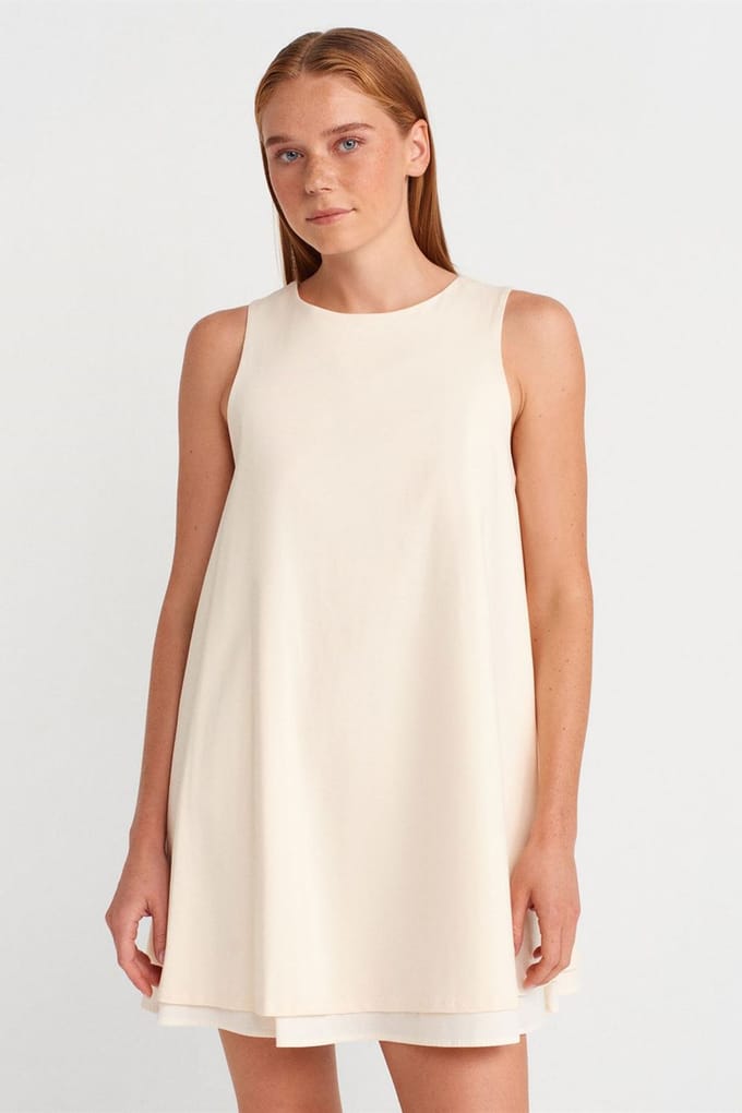 Katoenen Poplin Mouwloze Mini Shift Jurk
