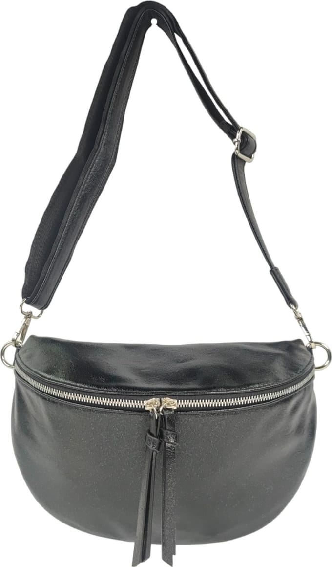 Qischa® - Crossbody heuptas bumbag - uni riem - soft - zwart metallic - large size