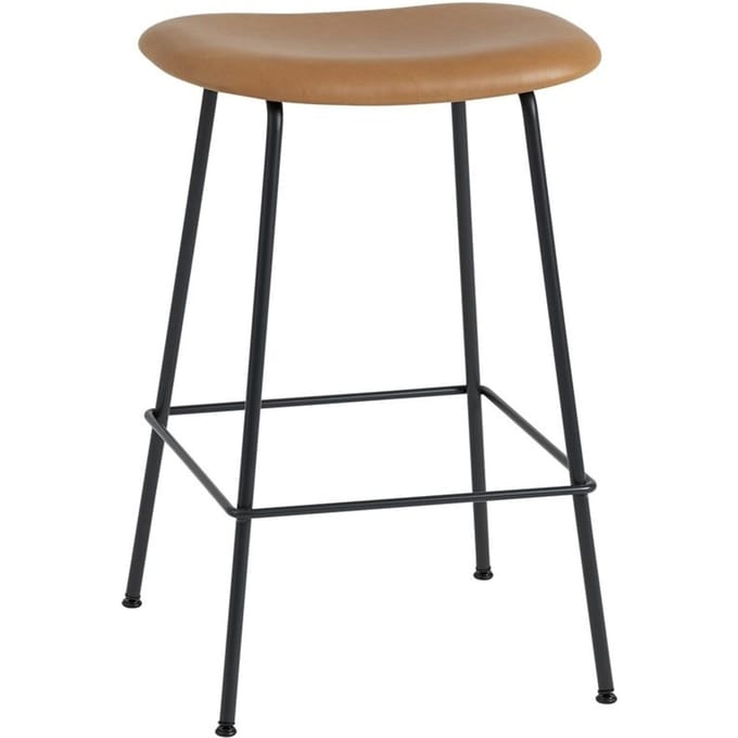 Muuto - Fiber barkruk - buisonderstel - Leer cognac - frame zwart - bruin