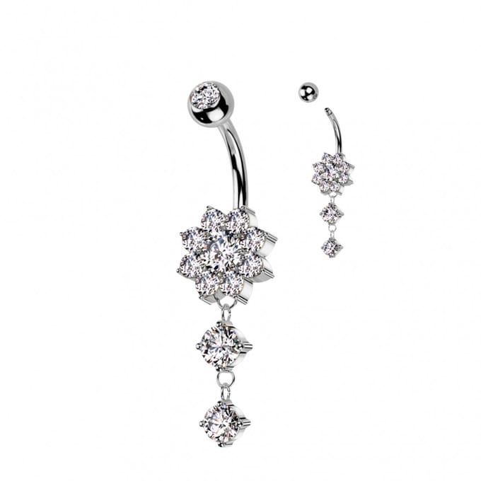 Navelpiercing bloem met dubbele ronde hanger - zilver - LMPiercings