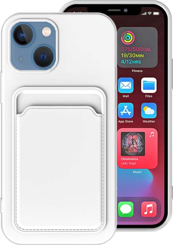 Smartphonica iPhone 14 siliconen hoesje met pashouder - Wit geschikt voor iPhone 14