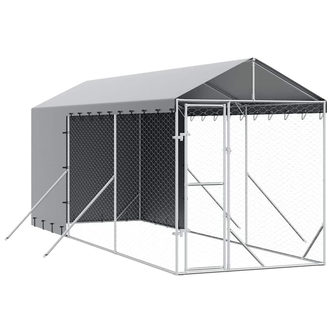 Chenil extérieur pour chien avec toit Argent 2x6x2,5 m Acier galvanisé