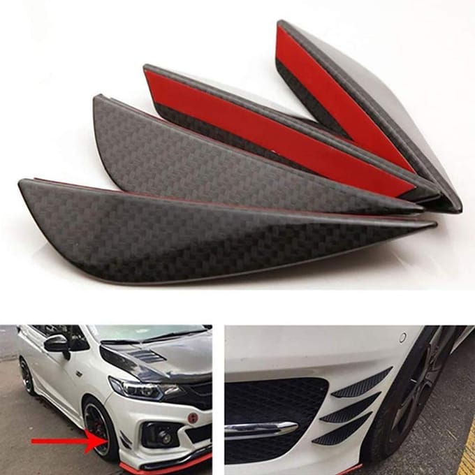 Universeel Koolstofvezel Patroon Voorbumper Lip Vinnen Canards Splitters Body Diffuser black