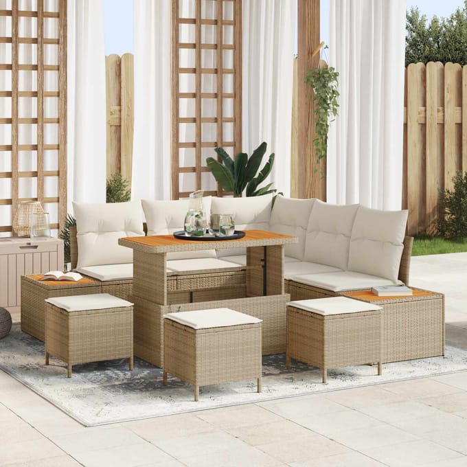 vidaXL - Tuinbank - Set - 9 - st - 8-Aantal - zitplaatsen - Beige - en - Crème