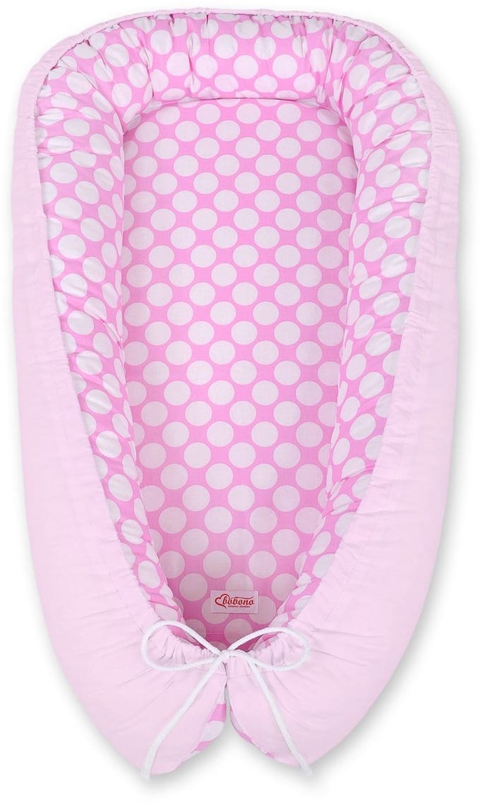 Babynest dubbelzijdig Premium Cocoon voor baby's BOBONO - roze met witte stippen/roze